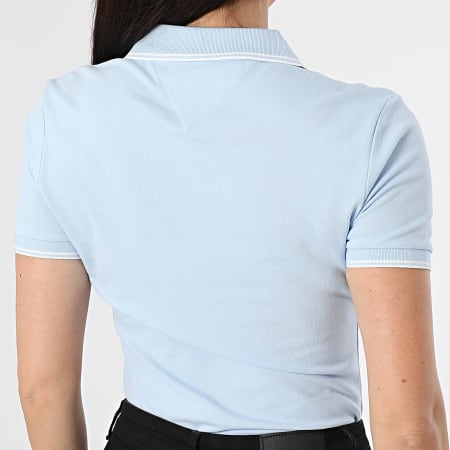 Tommy Hilfiger - Polo Manches Courtes Col V Femme 1985 Tipping 5736 Bleu Clair