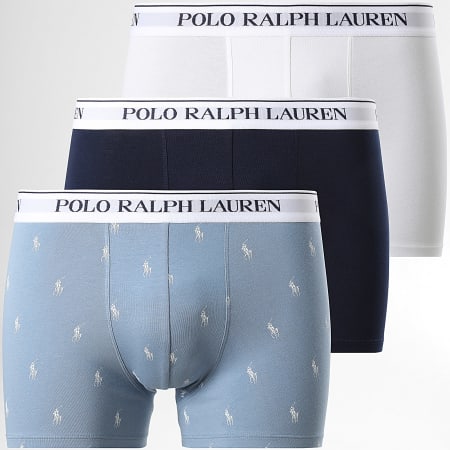 Polo Ralph Lauren - Lot De 3 Boxers Bleu Marine Bleu Clair Blanc