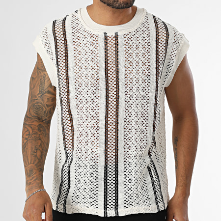 Frilivin - Tee Shirt A Rayures Y37 Beige Noir