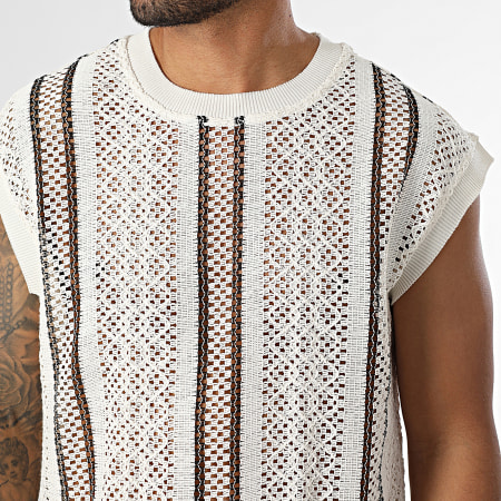 Frilivin - Tee Shirt A Rayures Y37 Beige Noir