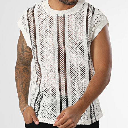 Frilivin - Tee Shirt A Rayures Y37 Beige Noir