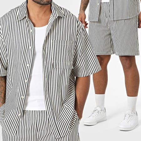 Frilivin - Ensemble Chemise Manches Courtes Et Short Jogging Beige Noir