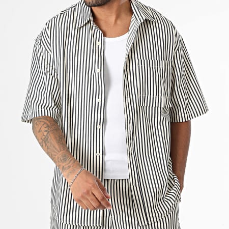 Frilivin - Ensemble Chemise Manches Courtes Et Short Jogging Beige Noir
