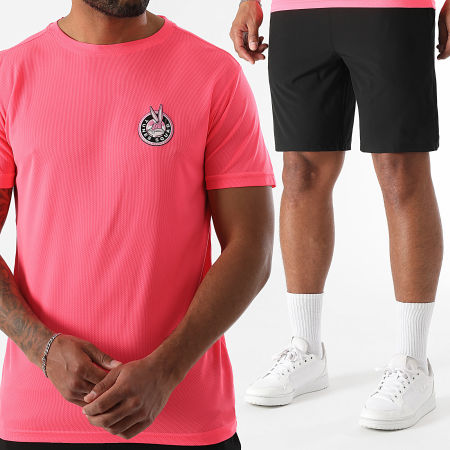 Looney Tunes - Ensemble Maillot Et Short Jogging Badge Bugs Bunny Tech Noir Rose Fluo