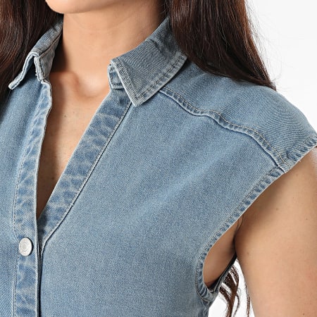 Only - Robe Jean Femme Babe Capsleeve Midi Bleu Denim