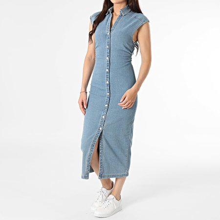 Only - Robe Jean Femme Babe Capsleeve Midi Bleu Denim