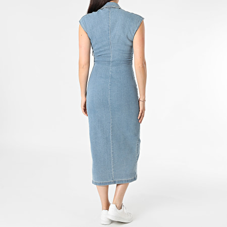 Only - Robe Jean Femme Babe Capsleeve Midi Bleu Denim