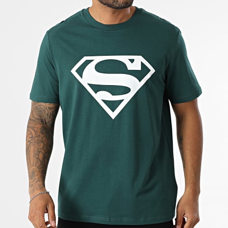 DC Comics - Tee Shirt Logo Superman Vert Bouteille Blanc