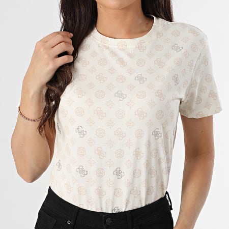 Guess - Tee Shirt Femme V5YI04-I3Z14 Blanc Beige Strass