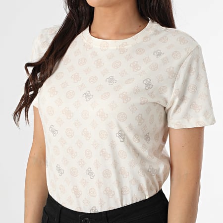 Guess - Tee Shirt Femme V5YI04-I3Z14 Blanc Beige Strass