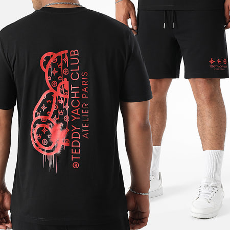 Teddy Yacht Club - Atelier Paris Black Red Tee Shirt And Jogging Shorts Set