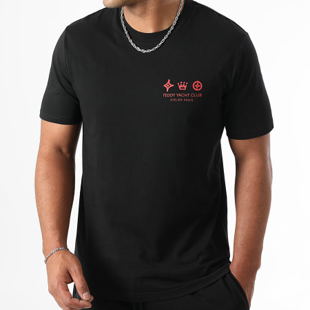 Teddy Yacht Club - Atelier Paris Black Red Tee Shirt And Jogging Shorts Set