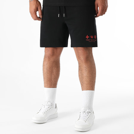 Teddy Yacht Club - Atelier Paris Black Red Tee Shirt And Jogging Shorts Set