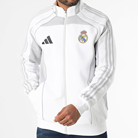 Adidas Sportswear - Veste Zippée A Bandes Real Madrid JN3069 Blanc Gris