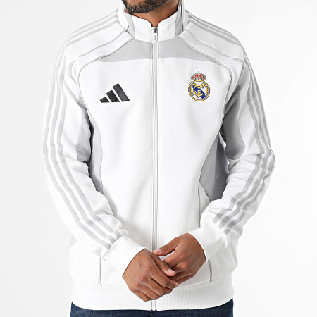 Adidas Sportswear - Veste Zippée A Bandes Real Madrid JN3069 Blanc Gris