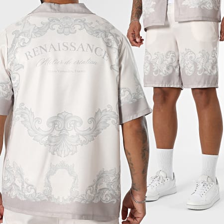 KZR - Ensemble Chemise Manches Courtes Et Short Jogging 215 Beige Clair Gris