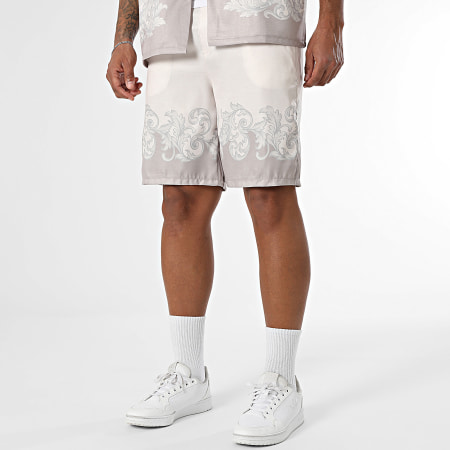 KZR - Ensemble Chemise Manches Courtes Et Short Jogging 215 Beige Clair Gris