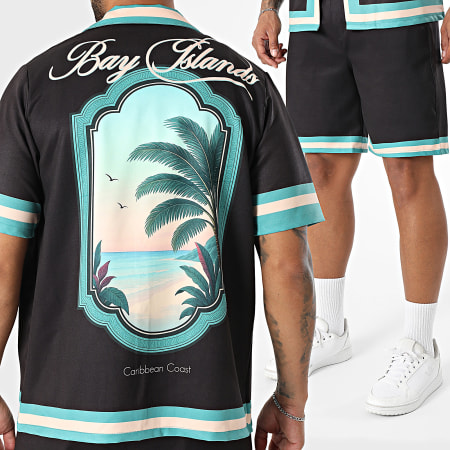 KZR - Ensemble Chemise Manches Courtes Bay Island 212 Noir Vert Beige