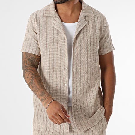 MTX - Ensemble Chemise Manches Courtes Et Short A Rayures 027 Beige