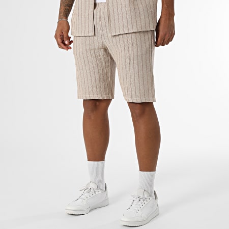 MTX - Ensemble Chemise Manches Courtes Et Short A Rayures 027 Beige