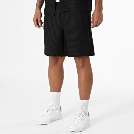 MTX - Ensemble Chemise Manches Courtes Et Short Jogging A Rayures 209 Noir