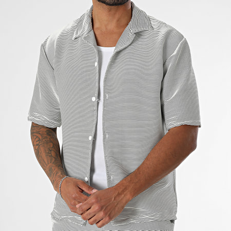 MTX - Ensemble Chemise Manches Courtes Et Short Jogging A Rayures 209 Blanc Noir