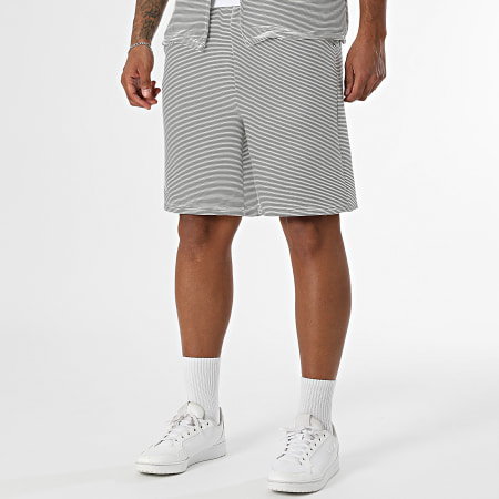 MTX - Ensemble Chemise Manches Courtes Et Short Jogging A Rayures 209 Blanc Noir