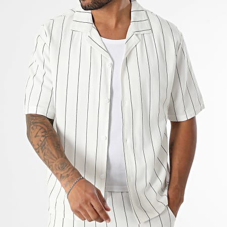 MTX - Ensemble De Chemise Manches Courtes Et Short Jogging A Rayures 208 Blanc
