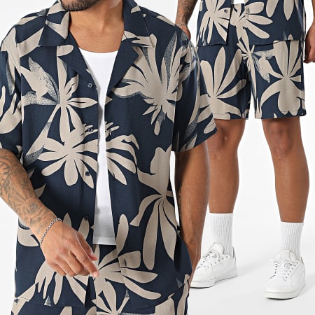MTX - Ensemble Chemise Manches Courtes Et Short Jogging 803 Bleu Marine Beige