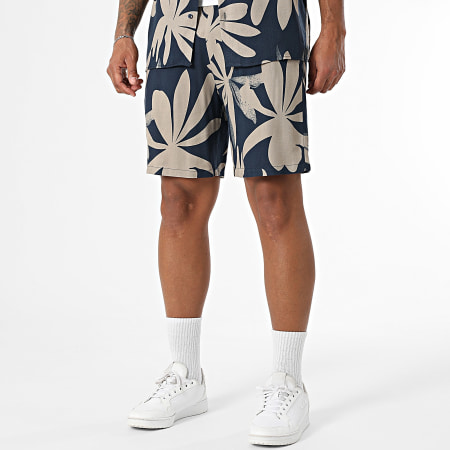 MTX - Ensemble Chemise Manches Courtes Et Short Jogging 803 Bleu Marine Beige