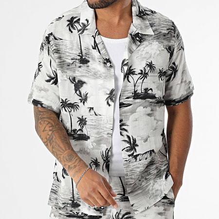 MTX - Ensemble Chemise Manches Courtes Et Short Jogging En Lin 836 Blanc Gris