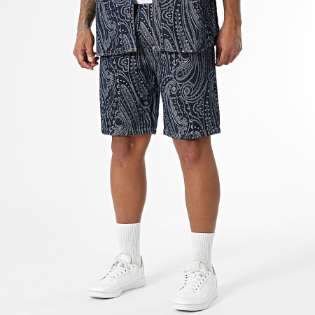 21A Set camicia e pantaloncini di jeans a maniche corte con bandana blu  grezza