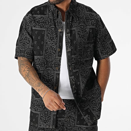 MTX - Ensemble Chemise Jean Manches Courtes Et Short Jean 15A Noir Bandana