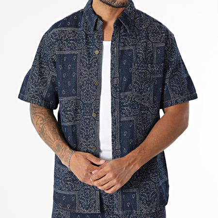 MTX - Ensemble Chemise Jean Manches Courtes Et Short Jean 15A Bleu Brut Bandana