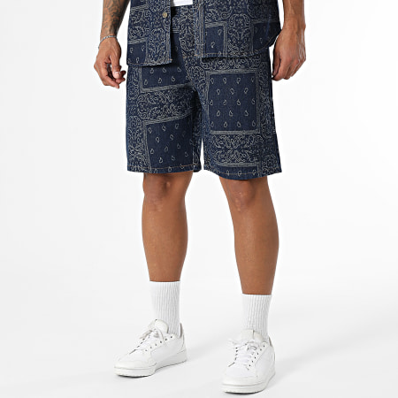 MTX - Ensemble Chemise Jean Manches Courtes Et Short Jean 15A Bleu Brut Bandana