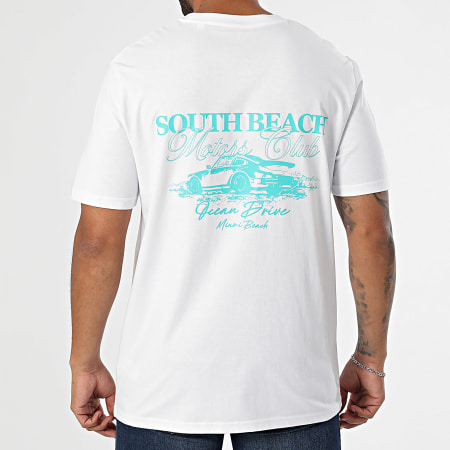 Luxury Lovers - Camiseta Oversize South Beach Motors Club Blanco Turquesa