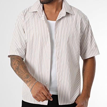 Uniplay - Chemise Manches Courtes A Rayures 499 Beige Blanc