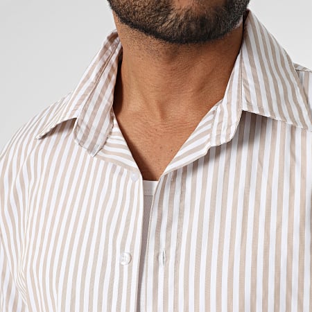Uniplay - Chemise Manches Courtes A Rayures 499 Beige Blanc