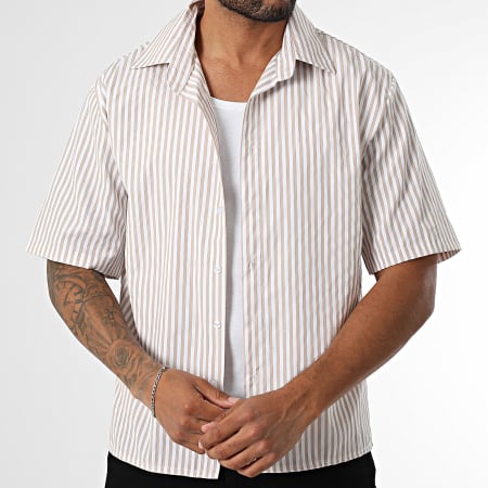 Uniplay - Chemise Manches Courtes A Rayures 499 Beige Blanc