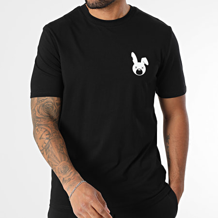 Sale Môme Paris - Ensemble Tee Shirt Et Short Jogging Lapin Spray Noir Rose Fluo