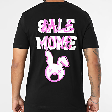 Sale Môme Paris - Ensemble Tee Shirt Et Short Jogging Lapin Spray Noir Rose Fluo