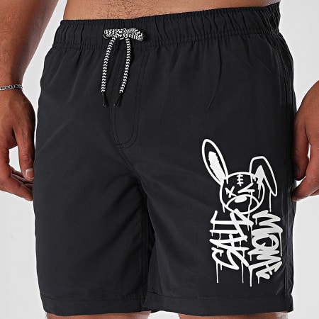 Sale Môme Paris - Short De Bain Lapin Dripping Graffiti Noir Blanc