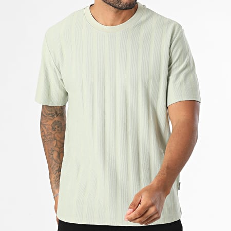 JJ Rebel - Tee Shirt A Rayures Texturées Louis Vert Clair