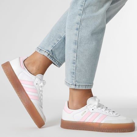 Adidas Originals - Zapatillas Mujer Sambae J JQ1237 Calzado Blanco Claro Rosa Oro Metálico