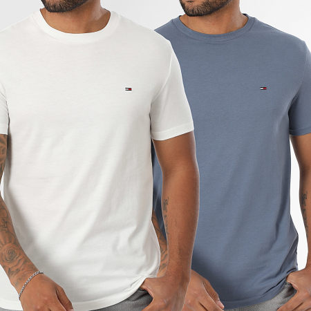 Tommy Jeans - Lot De 2 Tee Shirts Slims Jersey 0687 Blanc Bleu