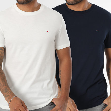 Tommy Jeans - Lot De 2 Tee Shirts Slims Jersey 0687 Blanc Bleu Marine