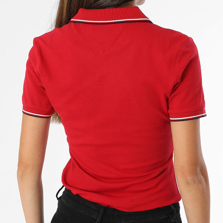 Tommy Hilfiger - Polo Manches Courtes Slim Col V Femme 1985 Tipping 5736 Rouge