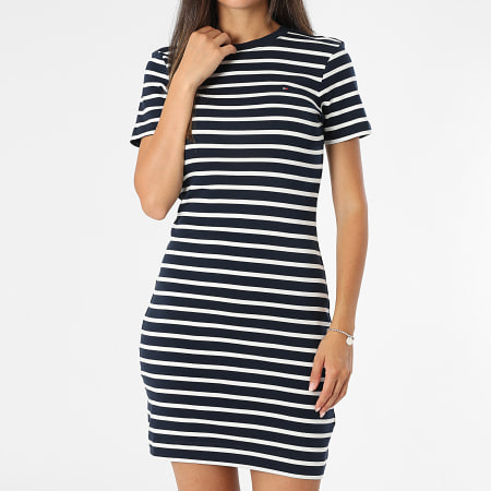Tommy Hilfiger - Robe Slim A Rayures Femme New Cody 2721 Bleu Marine Blanc