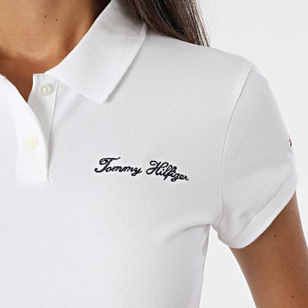 Tommy Hilfiger - Polo Manches Courtes Slim Femme Script 5805 Blanc
