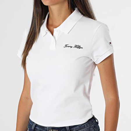 Tommy Hilfiger - Polo Manches Courtes Slim Femme Script 5805 Blanc